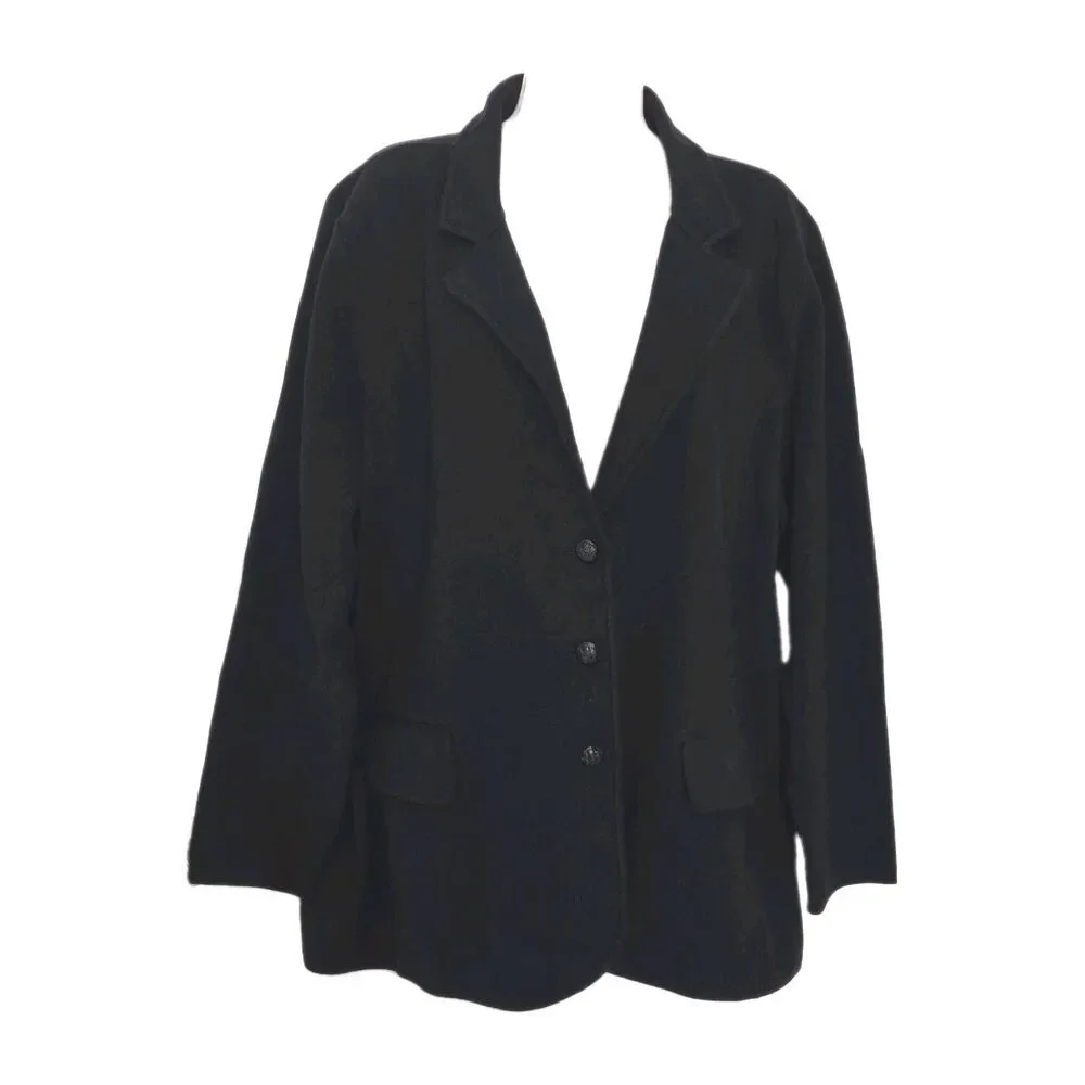 Ralph Lauren Blazer Jacket Black Label Black Cotton Knit Buttons Women 3XL new